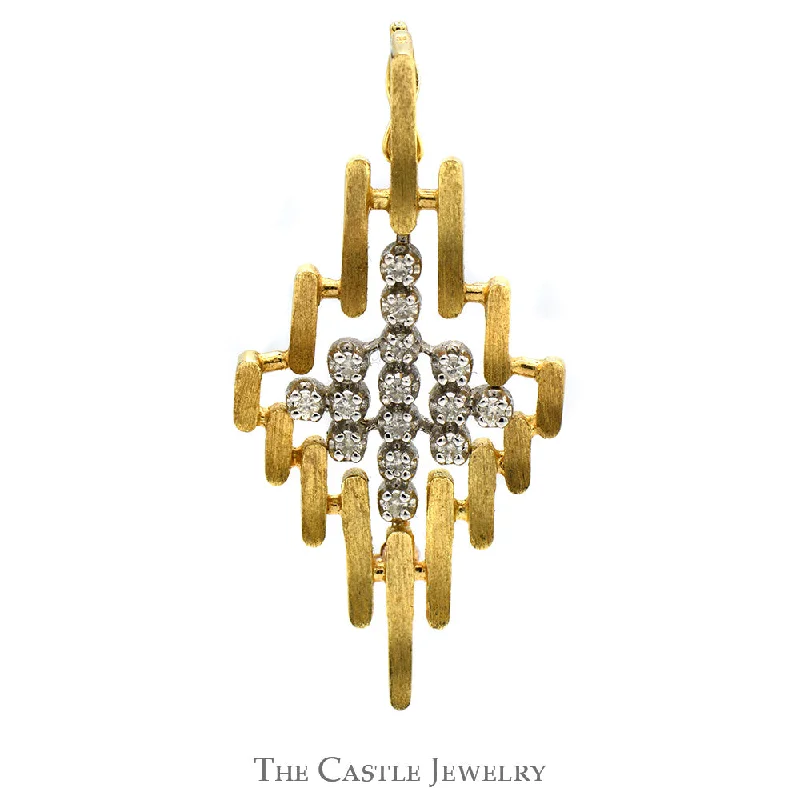 1/4cttw Diamond Cluster Geometric Broach Pendant in 14k Yellow Gold