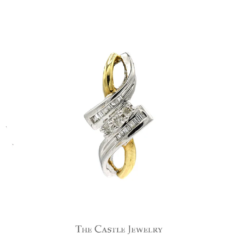 1/4cttw Round & Baguette Diamond Cluster Infinity Slide Pendant in 10k Two Tone White & Yellow Gold