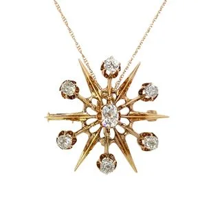 delicate chain necklace gold 1.60cttw OMC Diamond Starburst Pendant