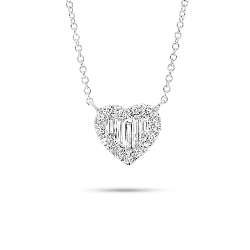 birthstone necklace for mom Round & Baguette Diamond Heart Pendant Necklace