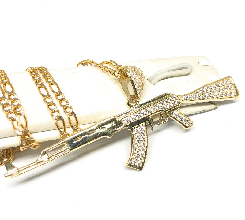 unique gemstone cocktail ring 10k Solid Gold CZ Machine Gun AK-47 Pendant Necklace unique gemstone cocktail ring 10k Solid Gold CZ Machine Gun AK-47 Pendant Necklace