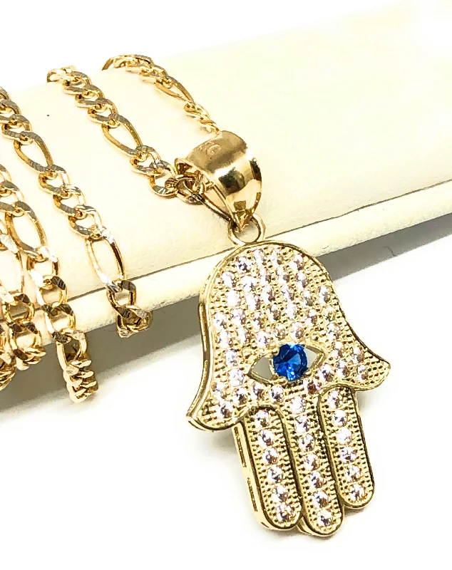 hypoallergenic earrings for sensitive ears 10k Solid Gold Hamsa Hand Pendant CZ Necklace Figaro Chain (SM, MED) hypoallergenic earrings for sensitive ears 10k Solid Gold Hamsa Hand Pendant CZ Necklace Figaro Chain (SM, MED)