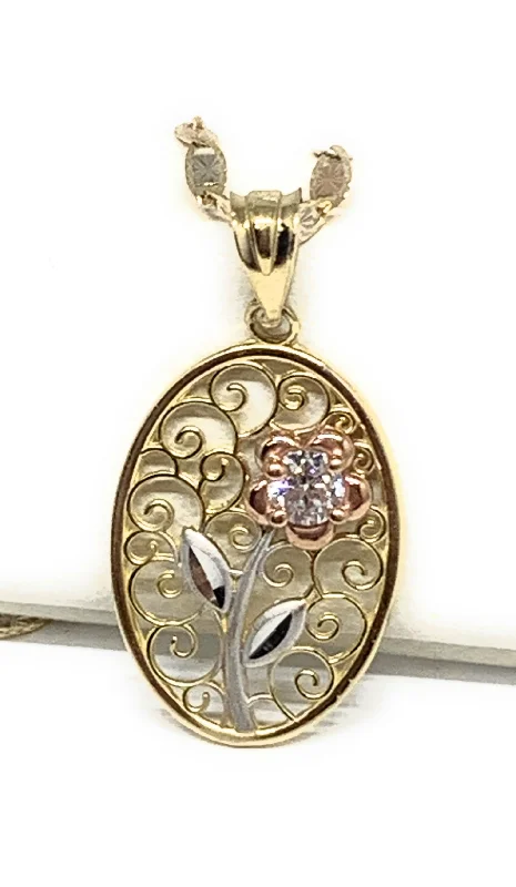 round cut diamond engagement ring 10k Solid Gold Tri-Color Flower CZ Filigran Pendant Necklace round cut diamond engagement ring 10k Solid Gold Tri-Color Flower CZ Filigran Pendant Necklace