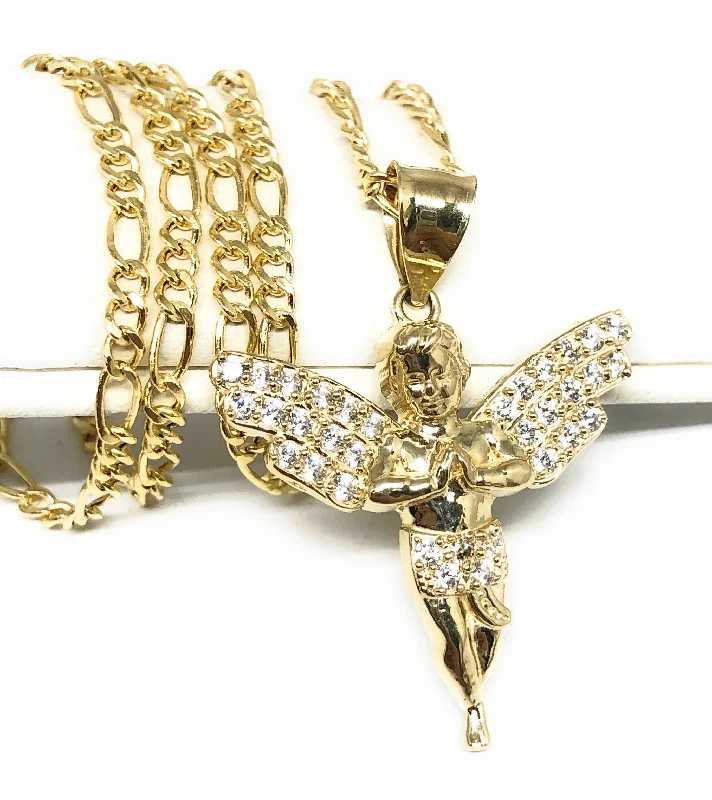 vintage diamond drop necklace 10k Solid Gold Yellow Angel Cubic Zirconia Pendant Necklace vintage diamond drop necklace 10k Solid Gold Yellow Angel Cubic Zirconia Pendant Necklace
