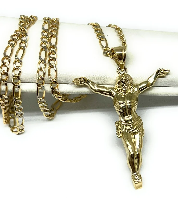 10k Solid Gold Yellow Jesus Body Crucifix Pendant Necklace