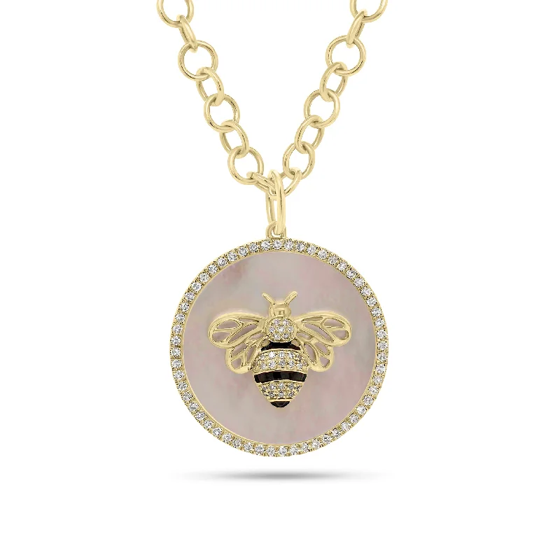 classic silver pearl earrings Diamond & Mother of Pearl Bee Circle Pendant
