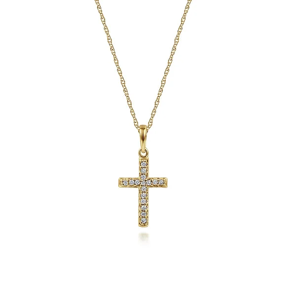 14 Karat Yellow Gold Classic Diamond Cross Necklace