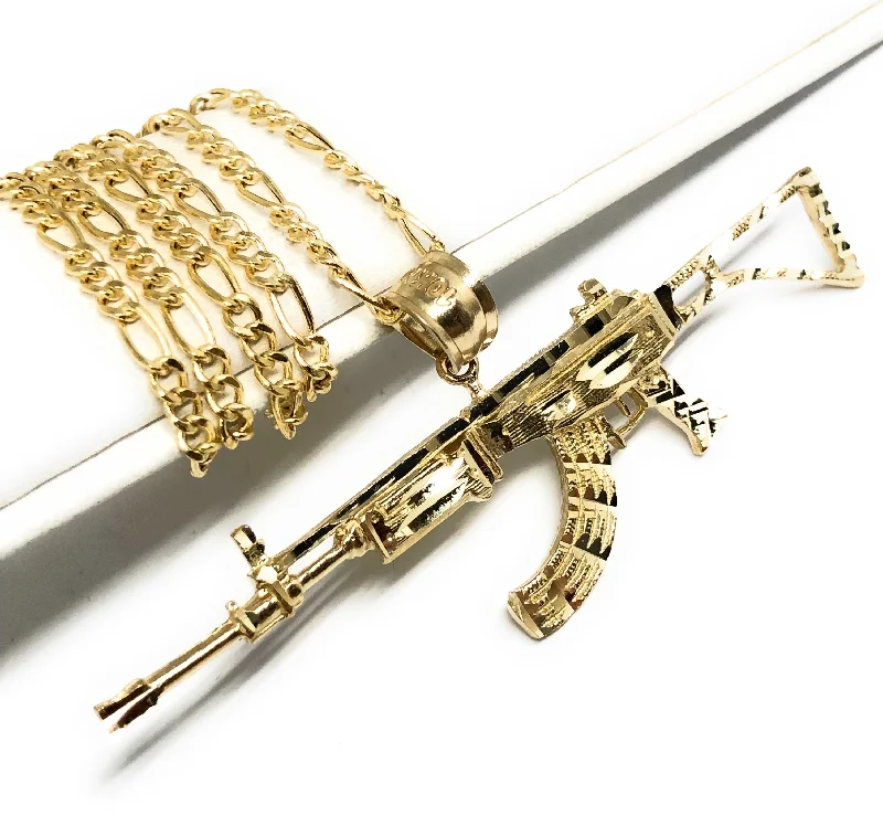 adjustable silver cuff bracelet 14k Solid Gold Yellow Classic Machine Gun AK-47 Pendant Necklace
