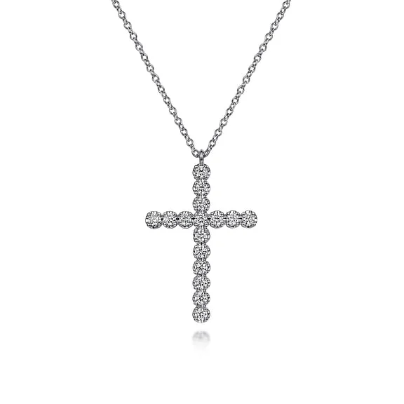 14K White Gold Diamond Cross Pendant Necklace