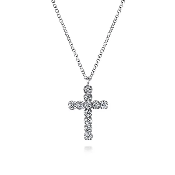 14K White Gold Diamond Cross Pendant Necklace