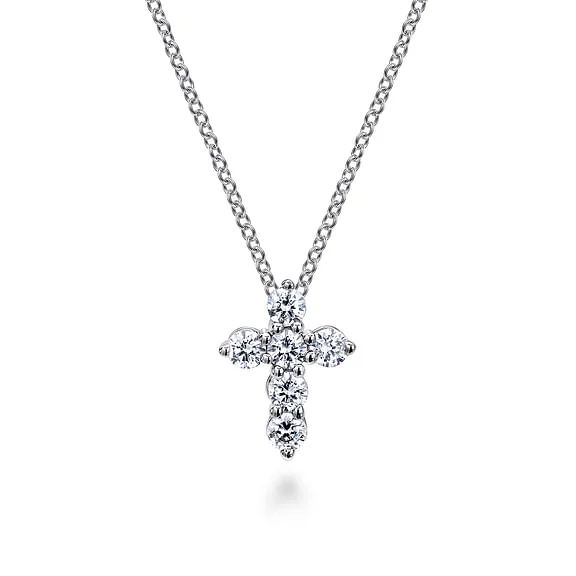 14K White Gold Diamond Cross Pendant Necklace