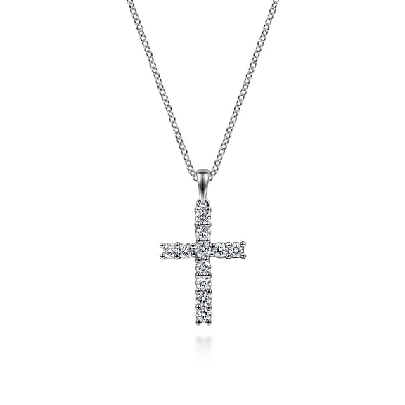 14K White Gold Diamond Cross Pendant Necklace