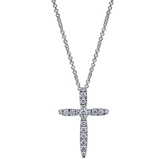 14K White Gold Diamond Cross Pendant Necklace