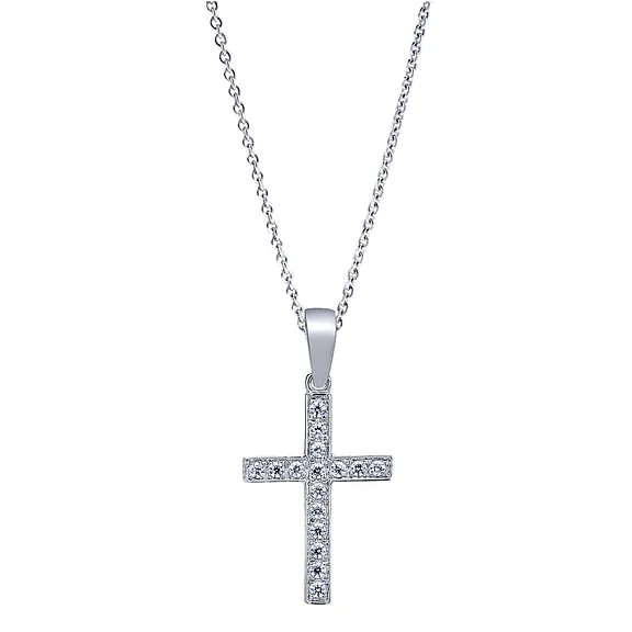 14K White Gold Diamond Cross Pendant Necklace