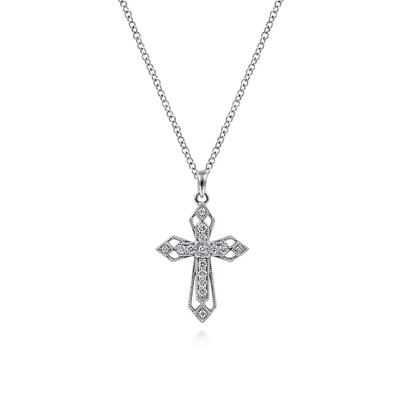 delicate pearl bracelet 14K White Gold Openwork Diamond Cross Necklace