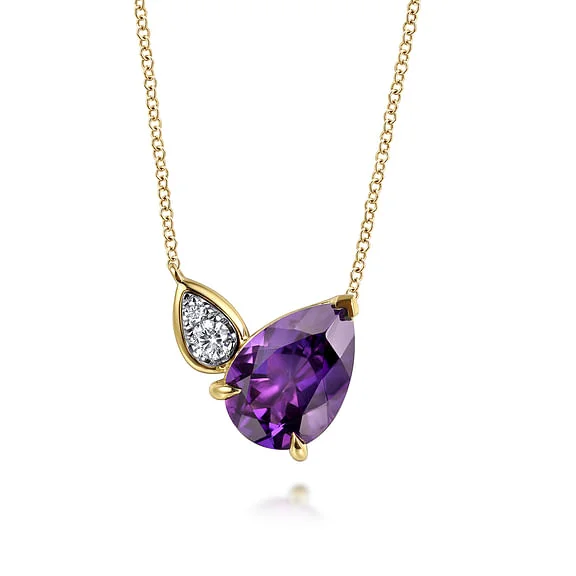 14K White Yellow Gold Diamond and Amethyst Pendant Necklace