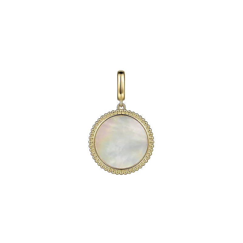 14K Yellow Gold Bujukan Round Mother of Pearl Inlay Pendant