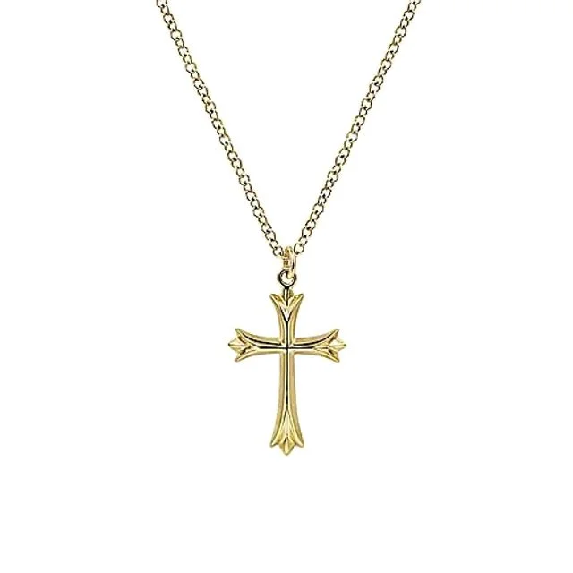 unique crystal bar necklace 14K Yellow Gold Cross Pendant Necklace