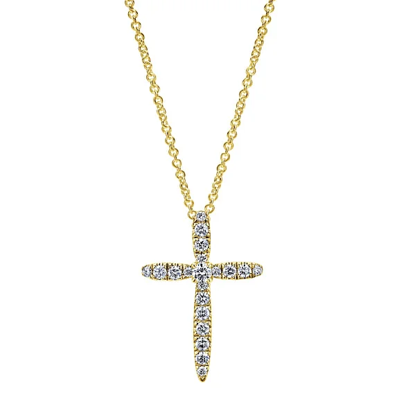 14K Yellow Gold Diamond Cross Pendant Necklace