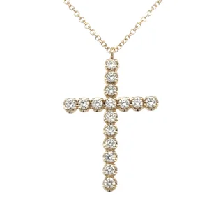 14K Yellow Gold Diamond Cross Pendant Necklace