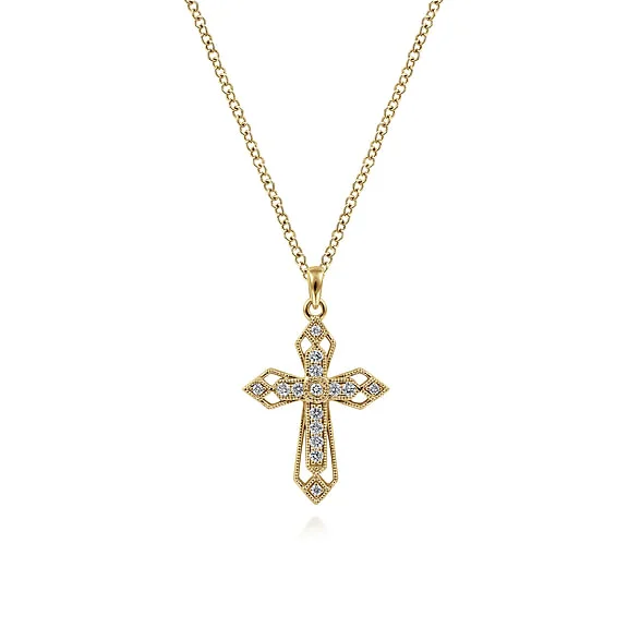 sterling silver lotus ring 14K Yellow Gold Openwork Diamond Cross Necklace