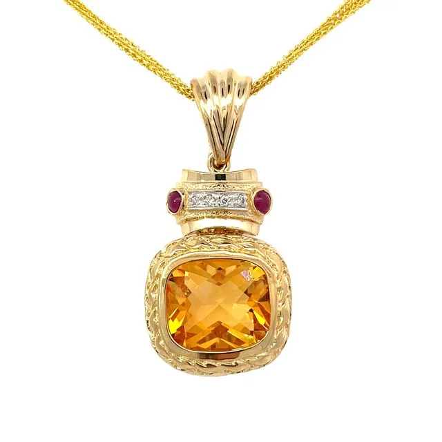 custom nameplate bracelet silver 14KY Antique Citrine/Ruby and Diamond Pendant