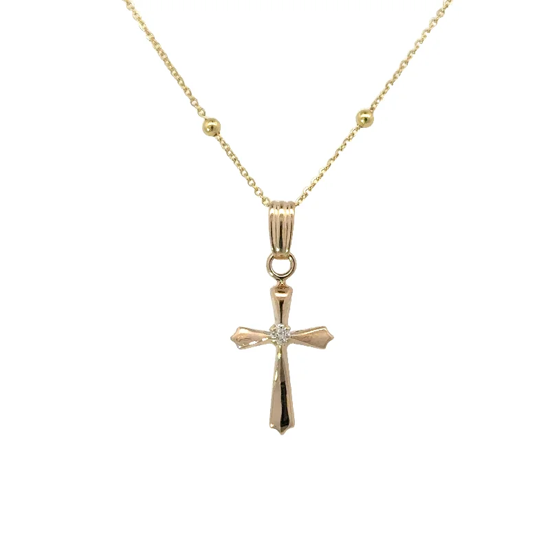 handcrafted raw crystal pendant 14KY Cross with Diamond