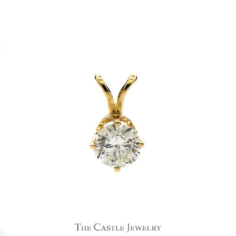 .55ct Round Diamond Solitaire Pendant in 14k Yellow Gold Four Prong Mounting