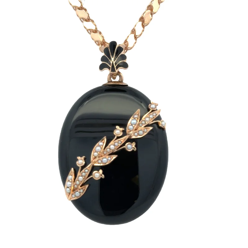 personalized bar necklace silver Antique Black Onyx Pearl Locket
