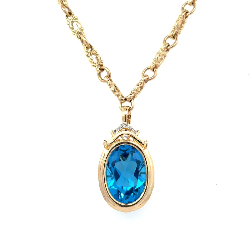 handmade raw stone engagement ring Blue Topaz and Diamond Pendant