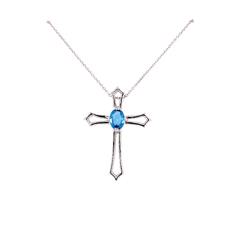 CROSS NECKLACE WITH BLUE TOPAZ