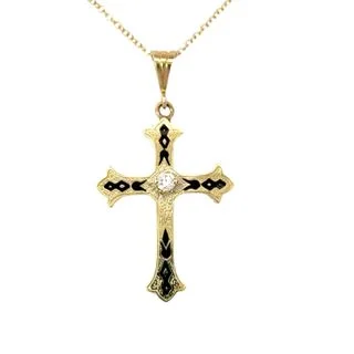 elegant marquise diamond ring Cross Pendant with Enamel and Center Diamond