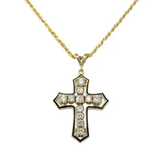 Diamond Cross Pendnant with Black Enamel Border