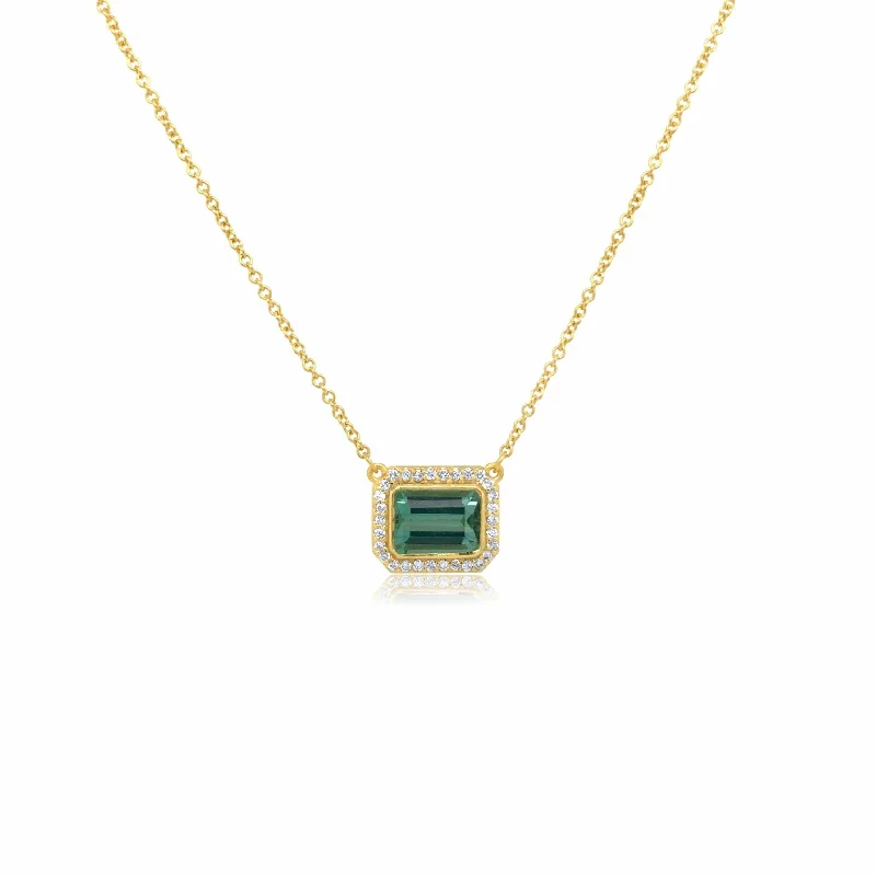 Diamond Framed Green Tourmaline Pendant - Marika