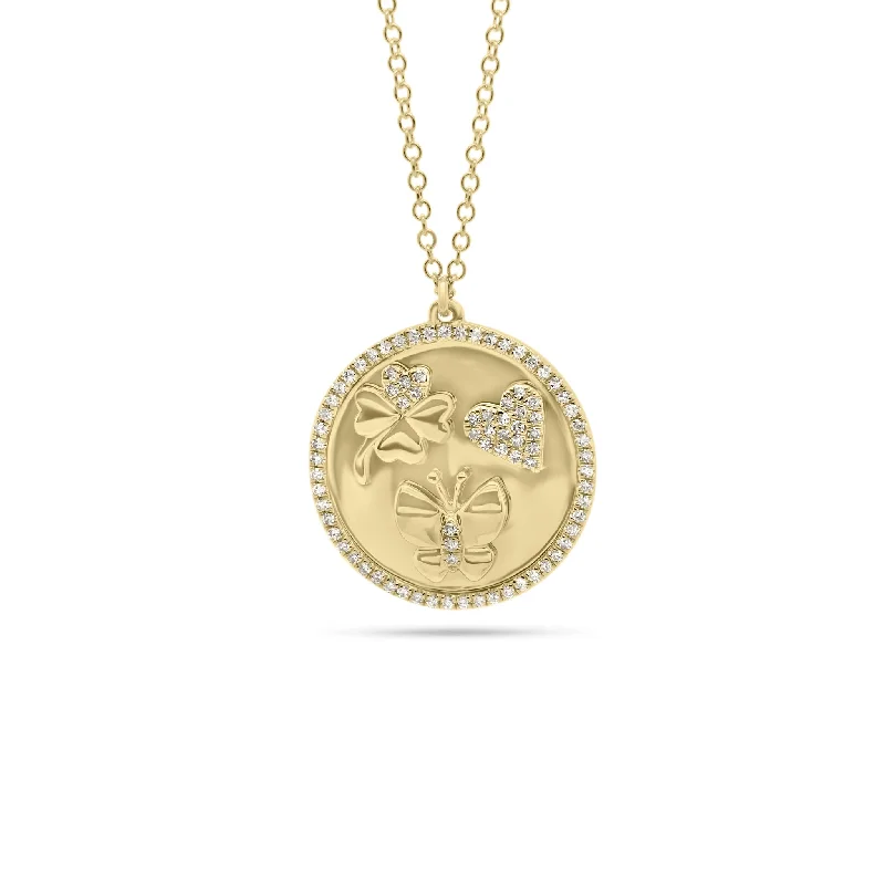 bezel set engagement ring modern Diamond Luck, Love, and Happiness Disc Pendant