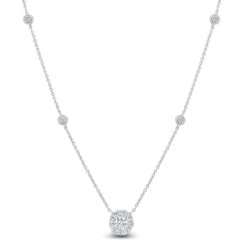 handcrafted sterling silver necklace Diamond Solitaire Halo and Bezel-Set Diamond Stations handcrafted sterling silver necklace Diamond Solitaire Halo and Bezel-Set Diamond Stations