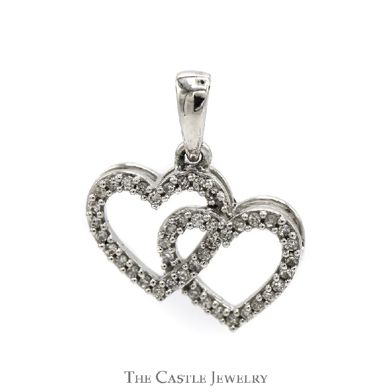 Double Open Heart Diamond Pendant in 10k White Gold