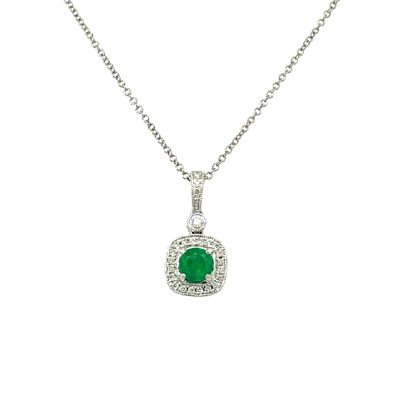 EMERALD AND DIAMOND HALO NECKLACE