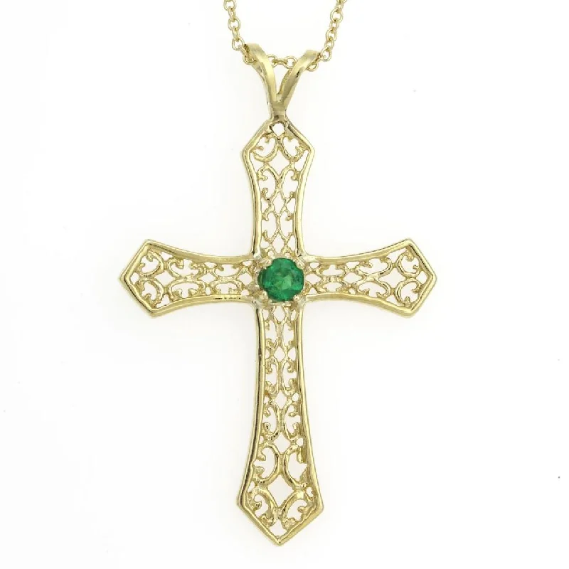 FILIGREE CROSS NECKLACE WITH EMERALD