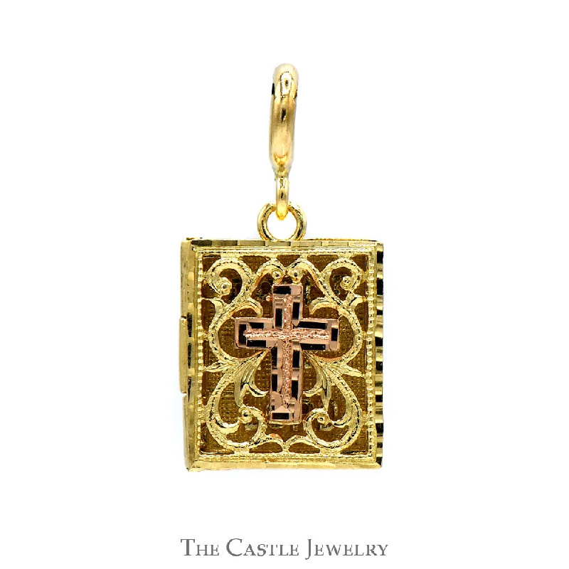 sapphire princess cut ring Filigree Design Bible Pendant In 14KT Yellow And Rose Gold sapphire princess cut ring Filigree Design Bible Pendant In 14KT Yellow And Rose Gold