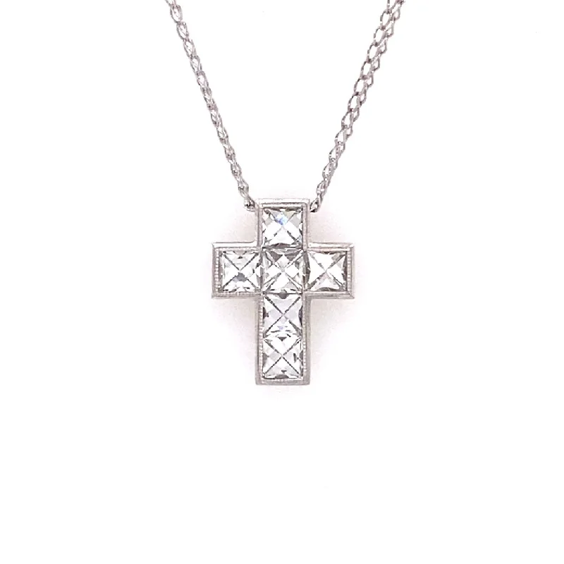 gold-plated chain necklace with charms FRENCH CUT PRINCESS DIAMOND CROSS PENDANT