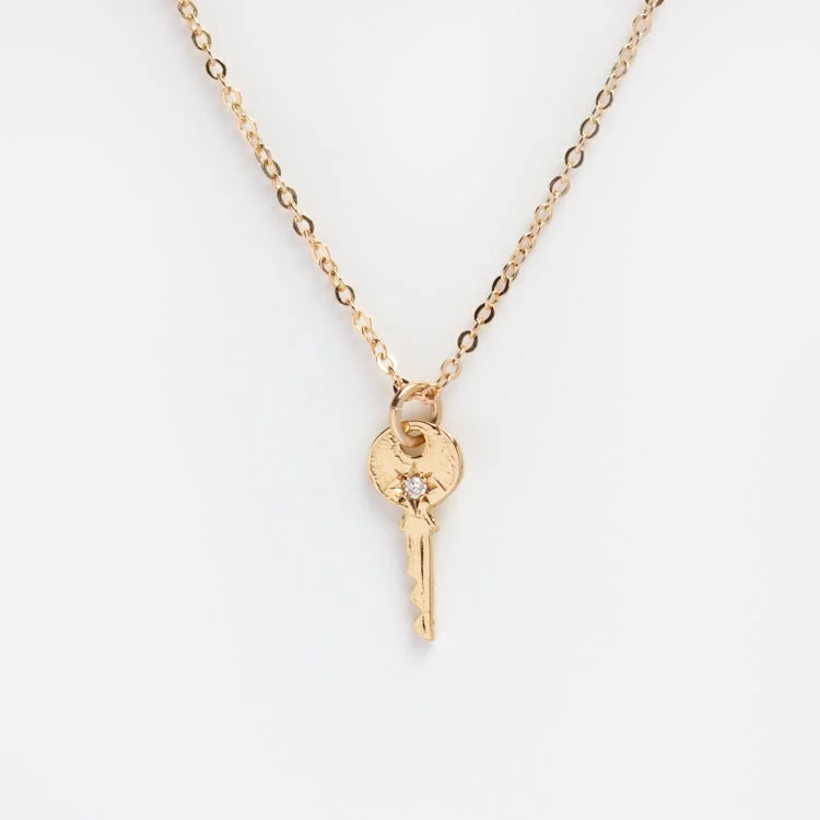 minimalist stacking rings set Littlest Skeleton Key Diamond Necklace