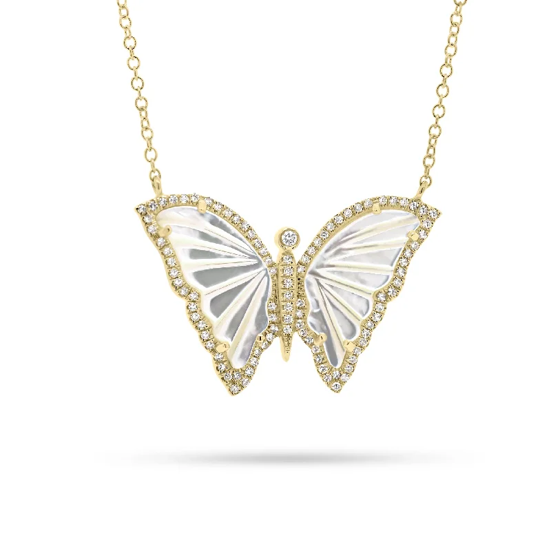 Mother of Pearl & Diamond Butterfly Pendant