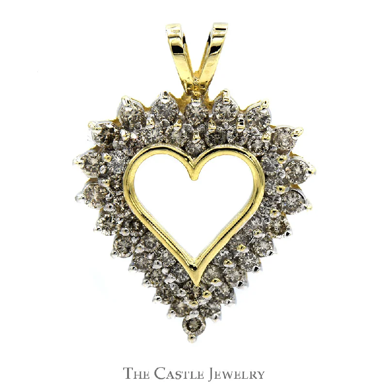 Open Heart Shaped 1.5cttw Diamond Cluster Pendant in 14k Yellow Gold