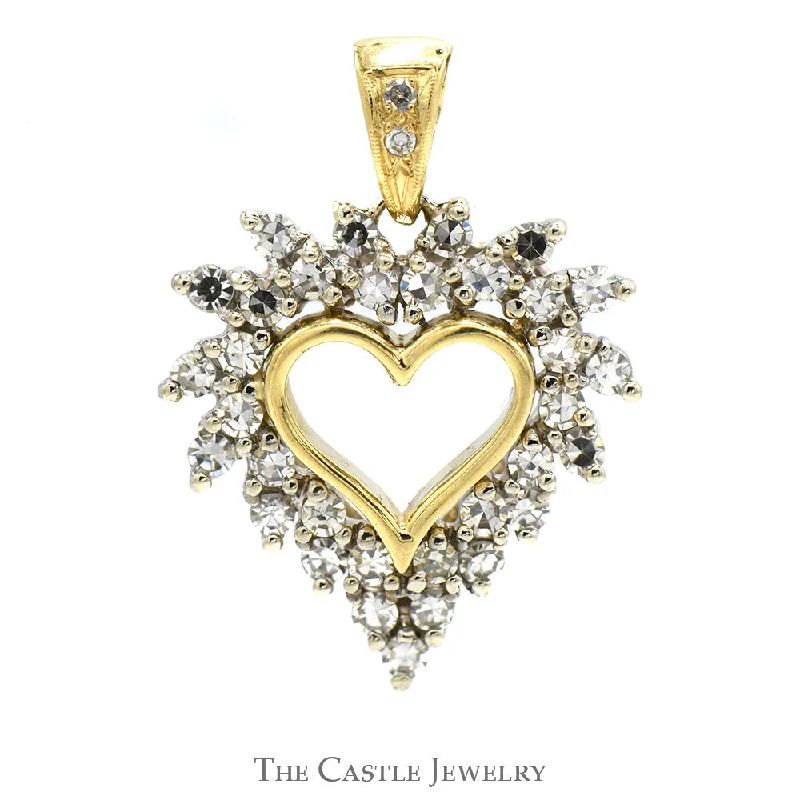 Open Heart Shaped 3/4cttw Diamond Cluster Pendant in 14k Yellow Gold