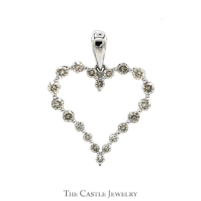 real opal engagement ring Open Heart Shaped Diamond Pendant in 10k White Gold