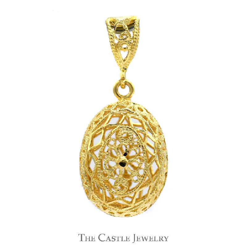 Open Intricate Fabergé Egg Charm Pendant in 14k Yellow Gold