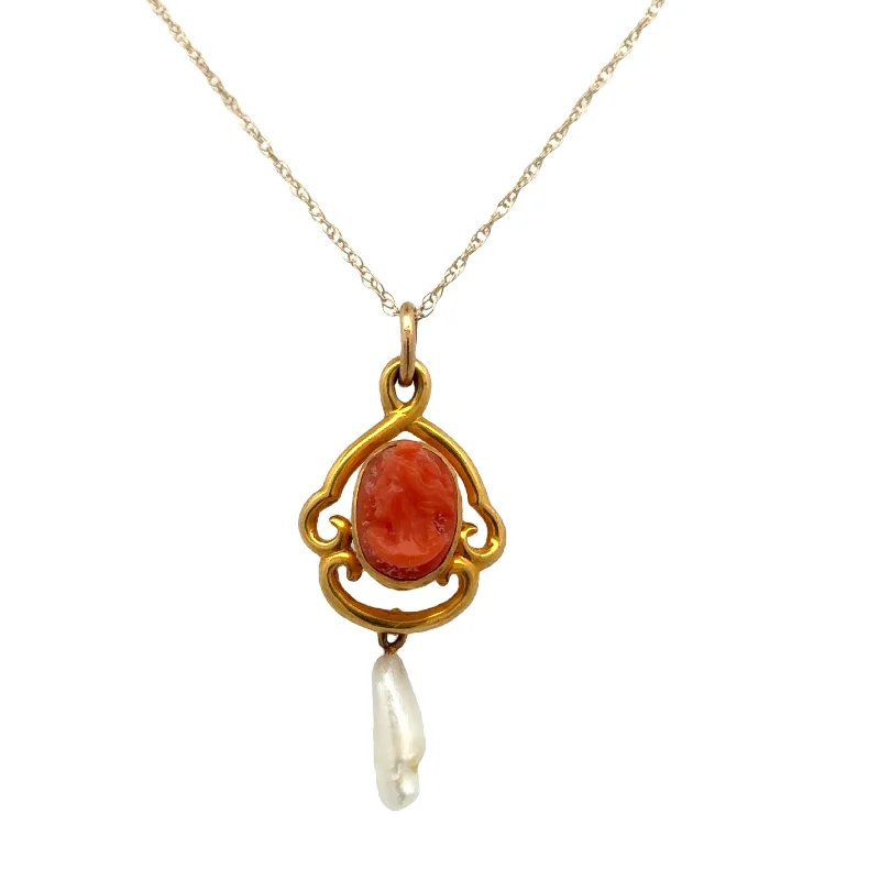 sterling silver toe ring set Orange Cameo and Pearl Necklace