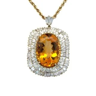 OVAL CITRINE AND DIAMOND PENDANT