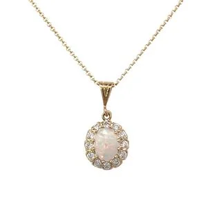 Oval Opal Diamond Halo Pendant